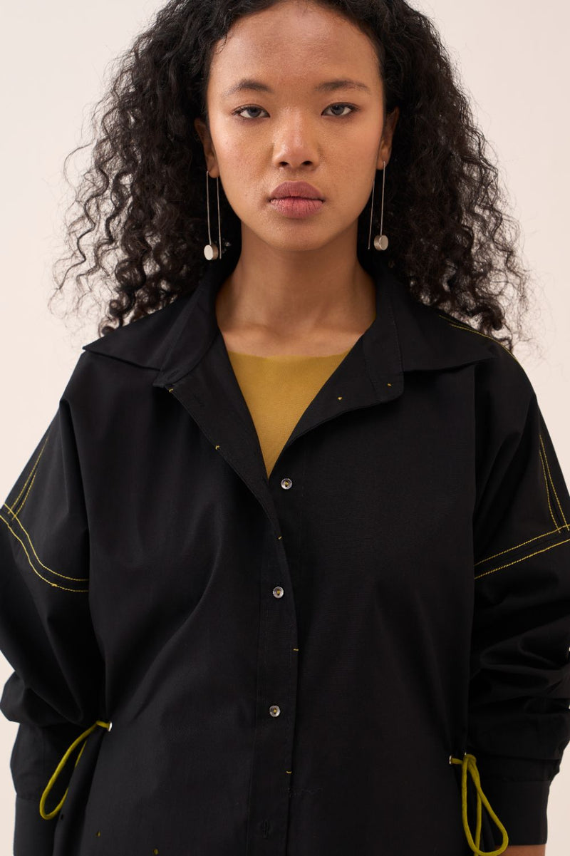 Drawstring Shirt poplin by THREE in black color for women Worldwide