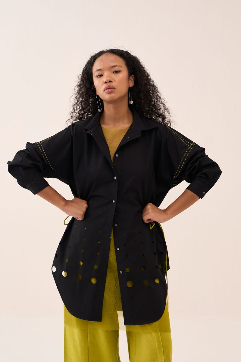 Drawstring Shirt poplin by THREE in black color for women Worldwide