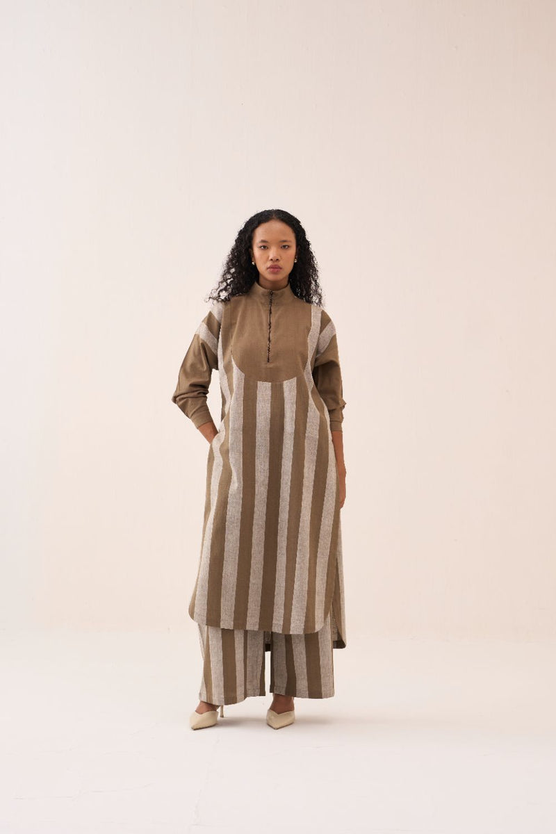 U-Yoke Stripe Tunic Co-Ord (Set Of 2) cotton by THREE for women Worldwide