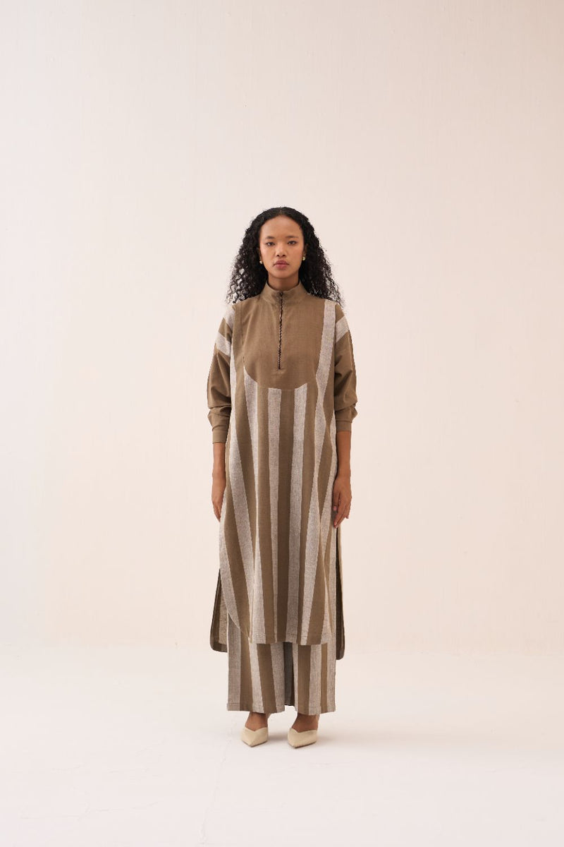 U-Yoke Stripe Tunic Co-Ord (Set Of 2) cotton by THREE for women Worldwide