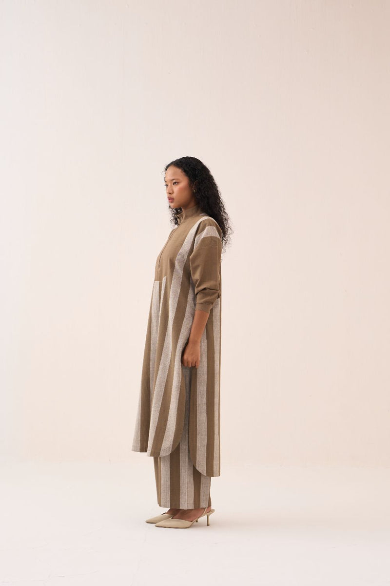 U-Yoke Stripe Tunic Co-Ord (Set Of 2) cotton by THREE for women Worldwide