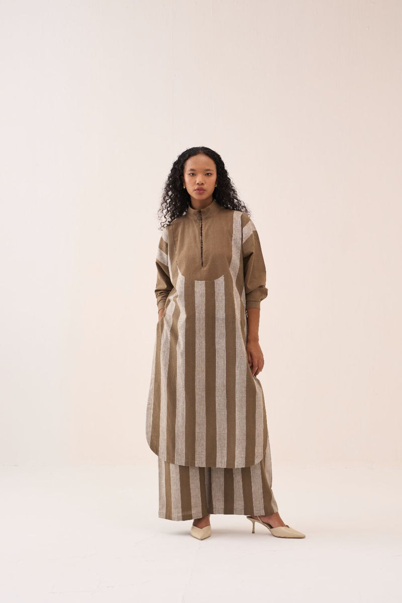 U-Yoke Stripe Tunic Co-Ord (Set Of 2) cotton by THREE for women Worldwide