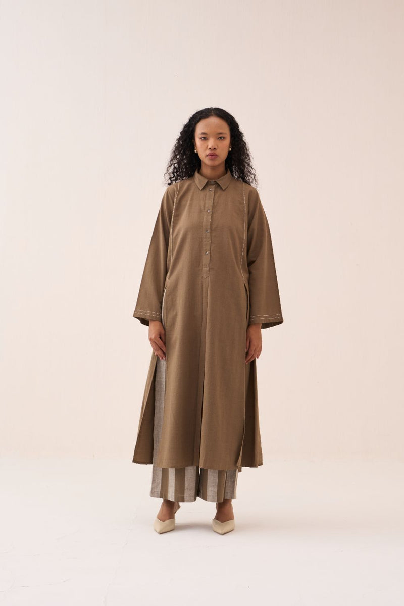 Wide Sleeve Panel Slit Shirt cotton by THREE for women Worldwide
