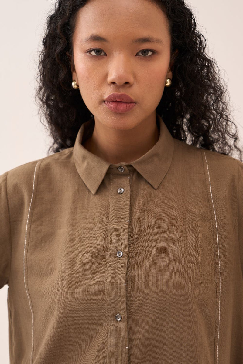 Wide Sleeve Panel Slit Shirt cotton by THREE for women Worldwide
