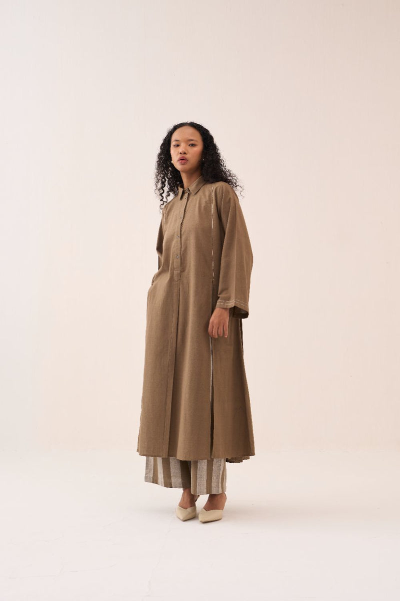 Wide Sleeve Panel Slit Shirt cotton by THREE for women Worldwide