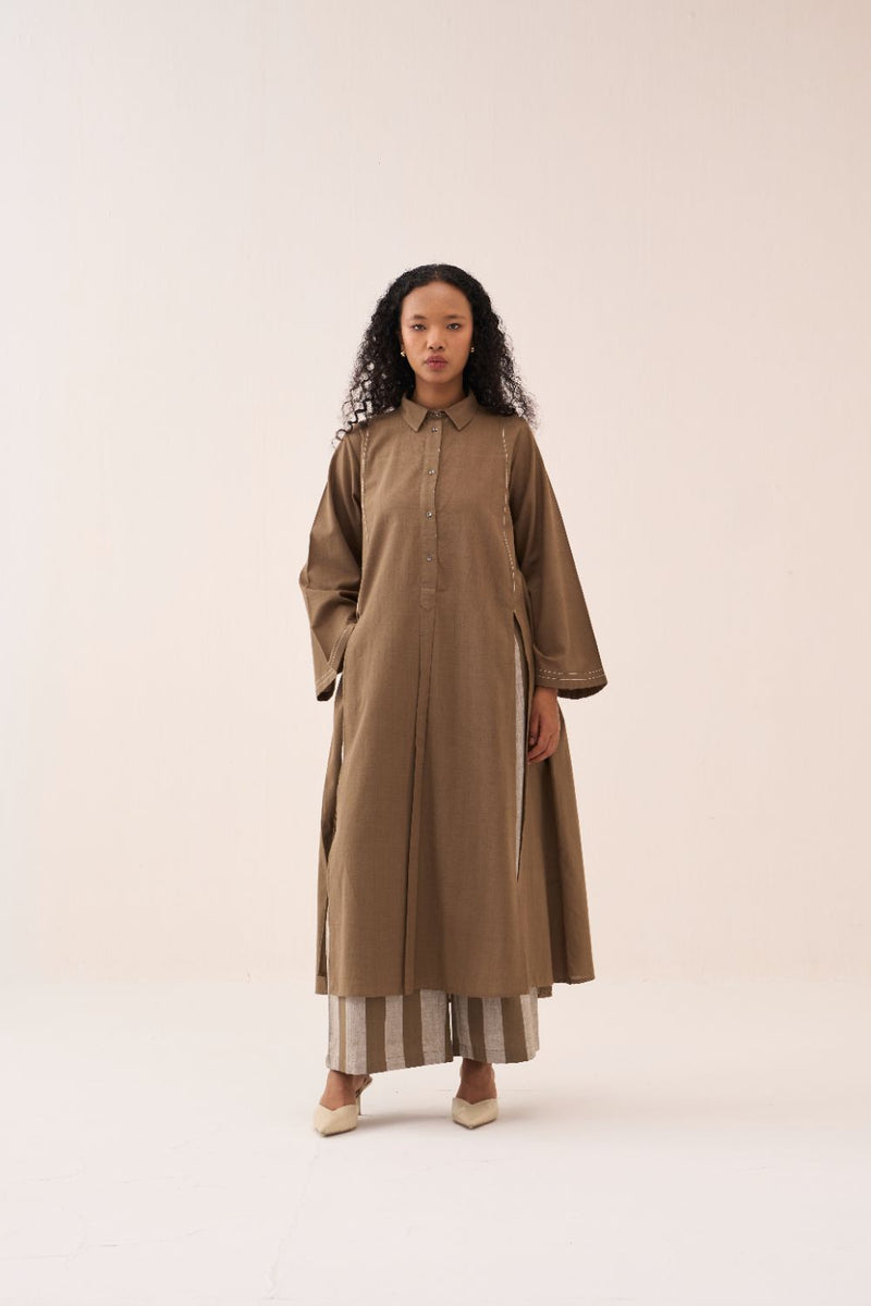 Wide Sleeve Panel Slit Shirt cotton by THREE for women Worldwide