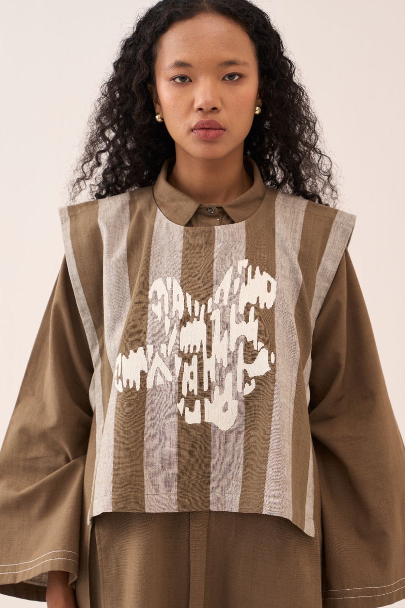 Floral Emb. Crop Overlay Shirt cotton by THREE for women Worldwide