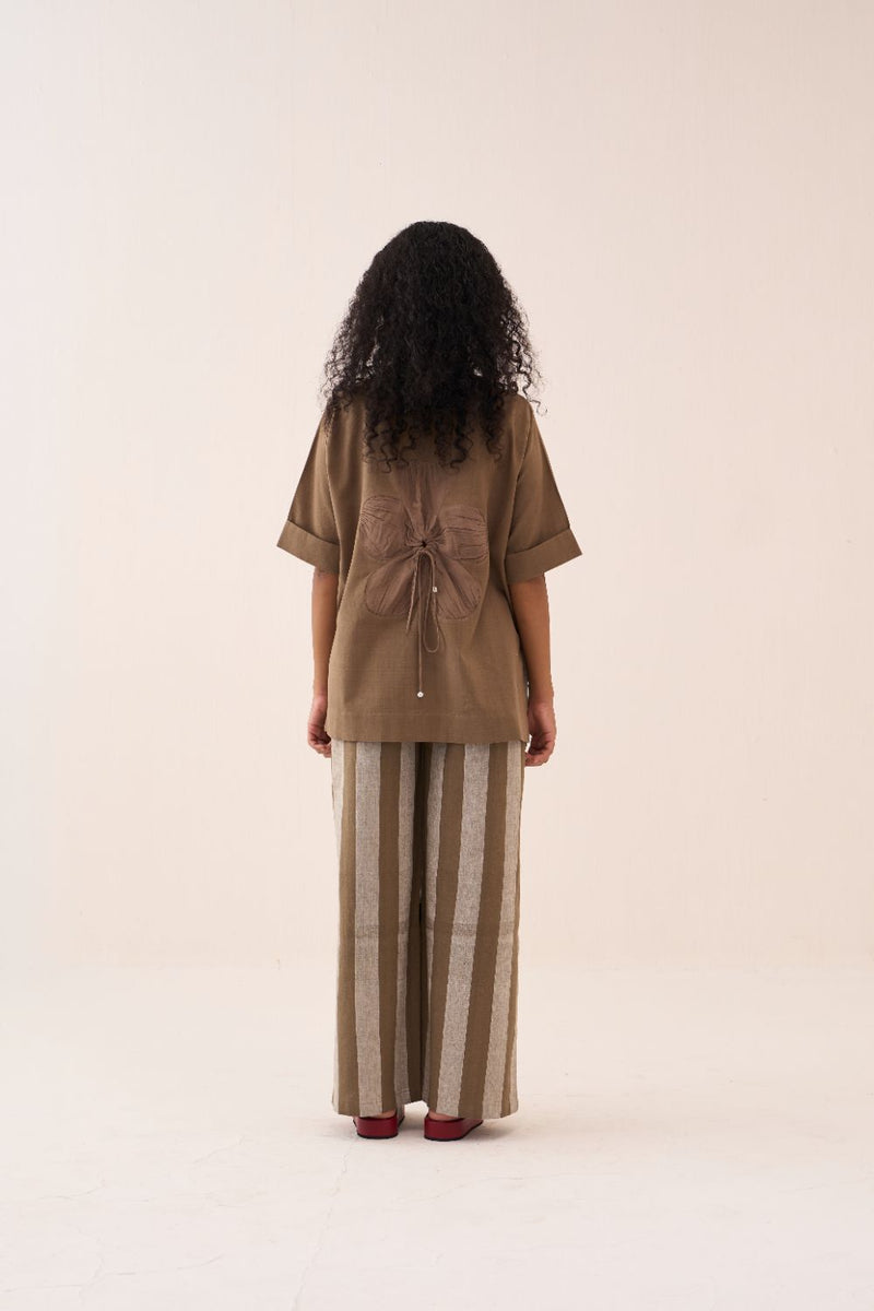 Back Drawstring Flower Shirt cotton by THREE for women Worldwide