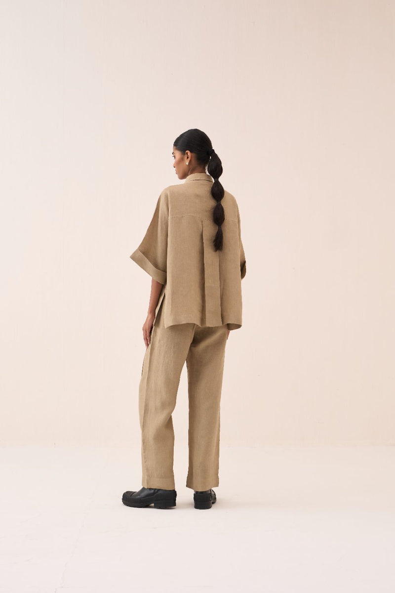 Floral Emb. Boxy Shirt by THREE in sand color for women Worldwide