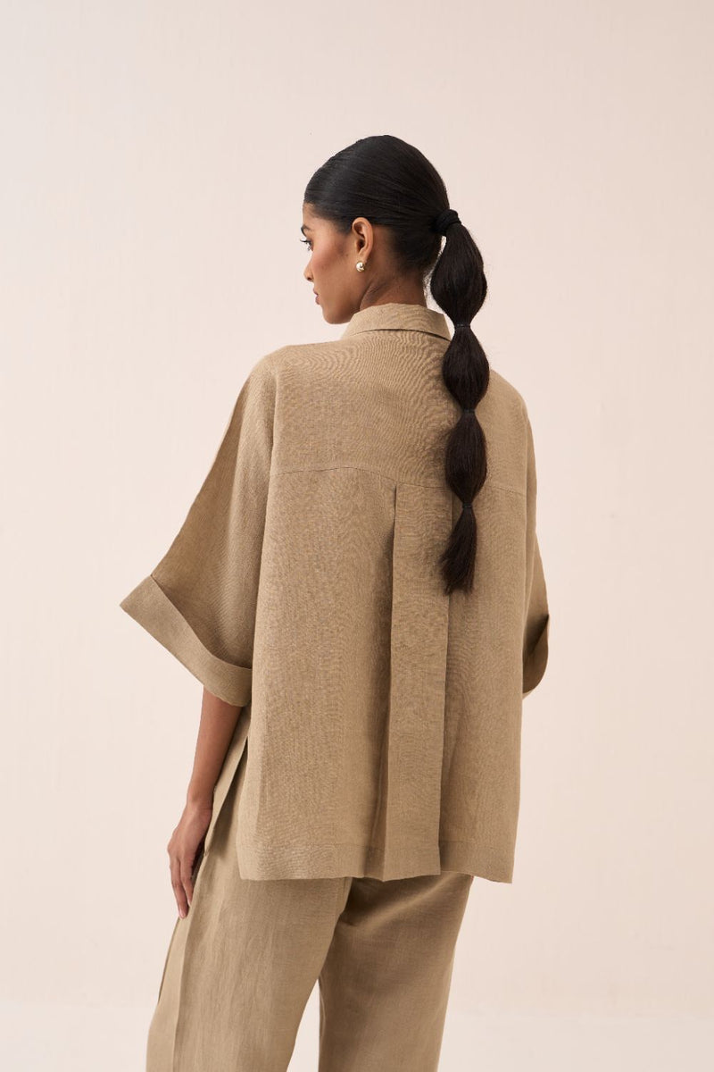Two Pleat Pant by THREE in sand color for women Worldwide