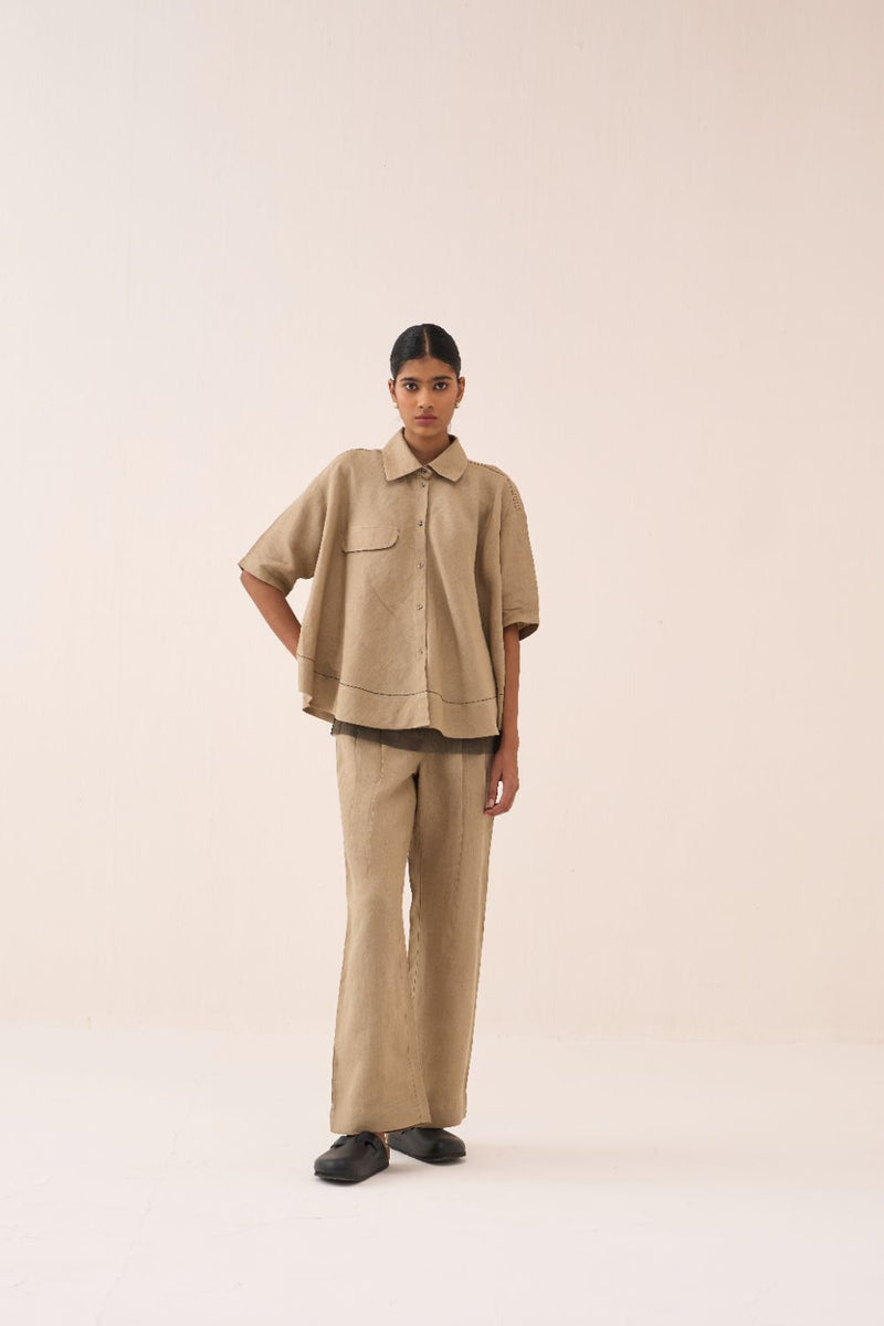 Wide Hem Shirt - Sand by THREE in sand color for women Worldwide