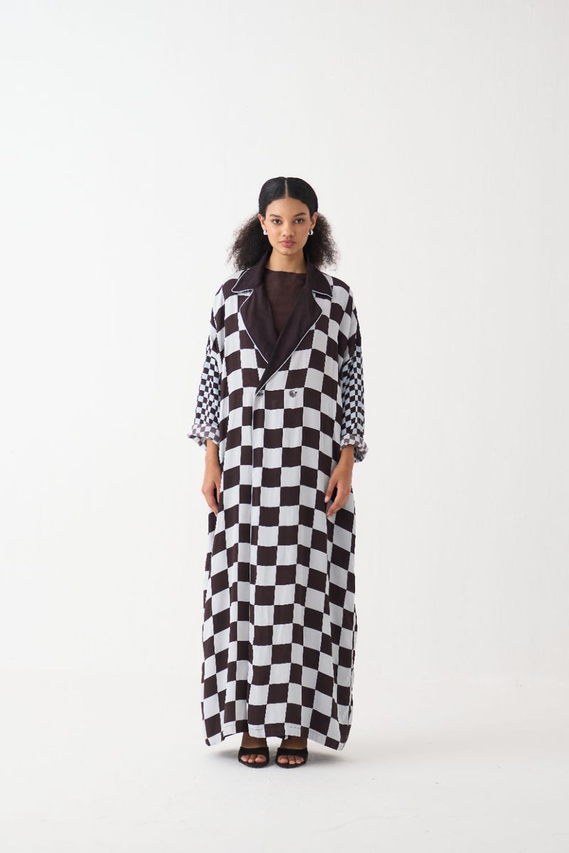 Checkered Jacket Co-Ord (Set Of 3) silk by THREE in brown color for women Worldwide