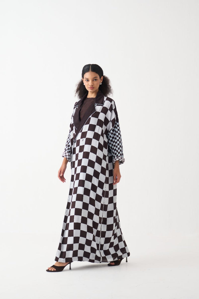 Checkered Jacket Co-Ord (Set Of 3) silk by THREE in brown color for women Worldwide