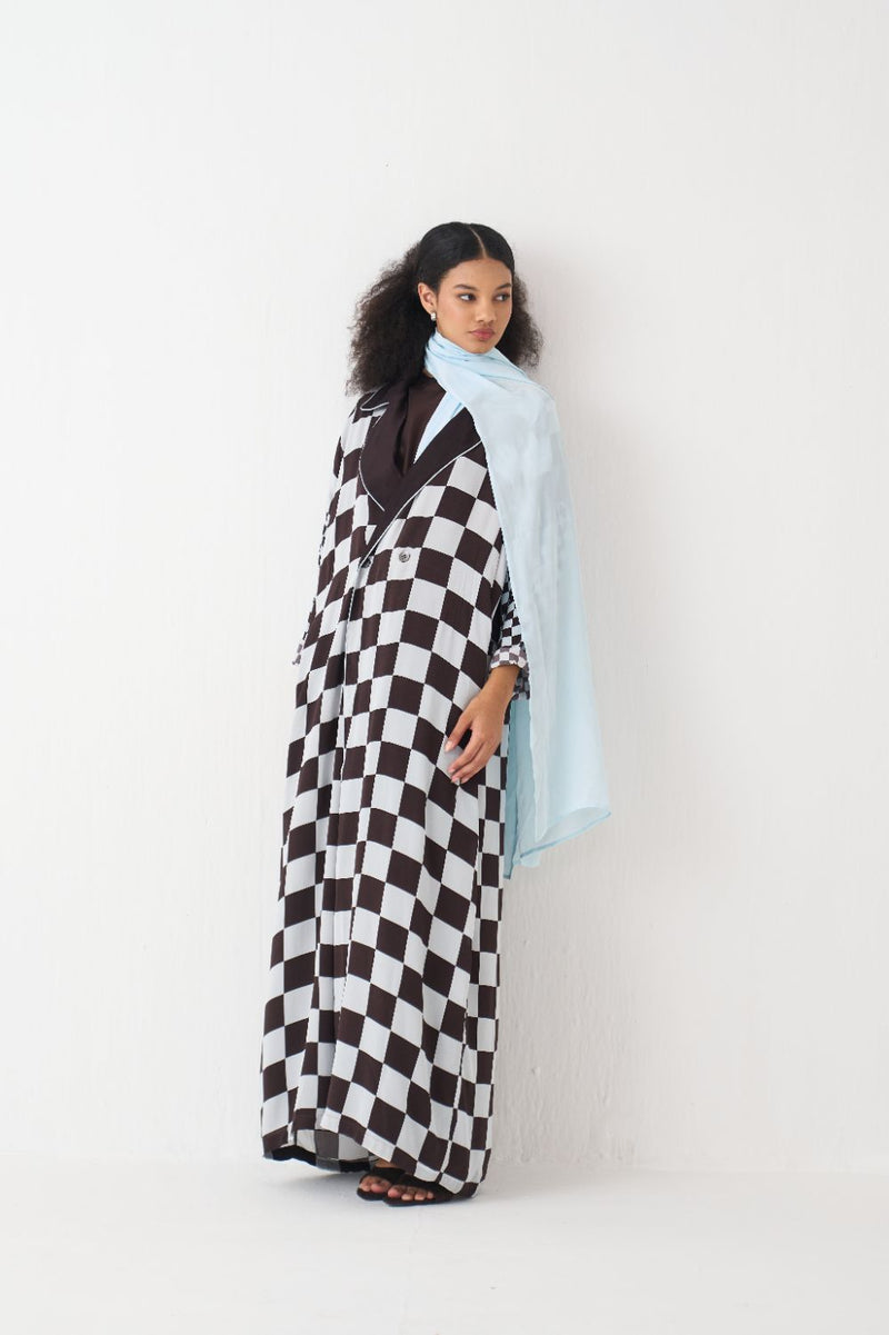 Checkered Jacket Co-Ord (Set Of 3) silk by THREE in brown color for women Worldwide