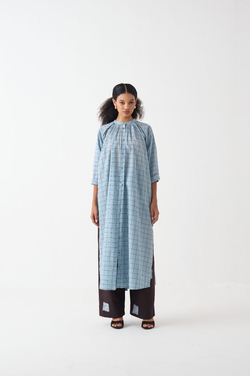Gather Neck Shirt Co-Ord (Set Of 2) cotton by THREE in brown color for women Worldwide
