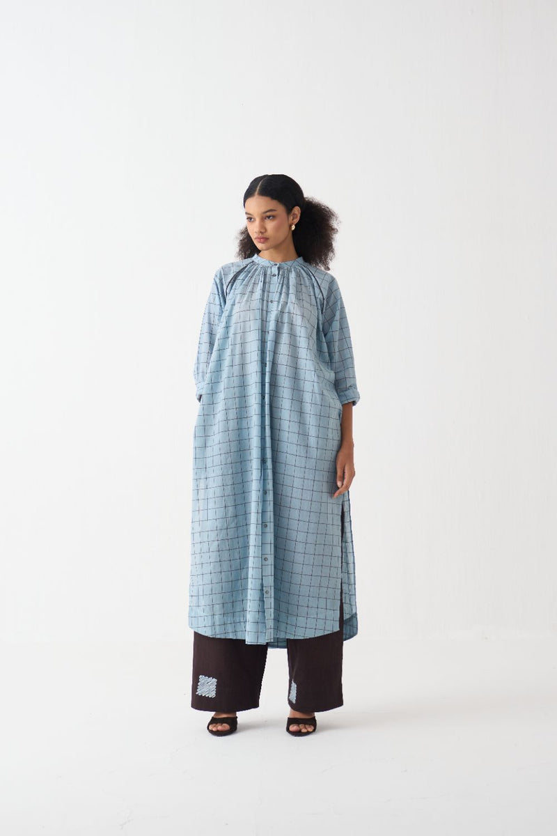 Gather Neck Shirt Co-Ord (Set Of 2) cotton by THREE in brown color for women Worldwide