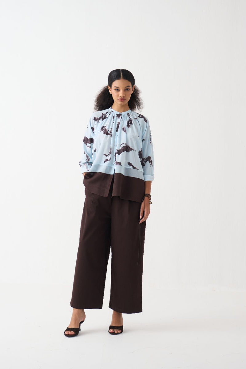Peasant Top Co-Ord (Set Of 2) cotton by THREE in brown color for women Worldwide