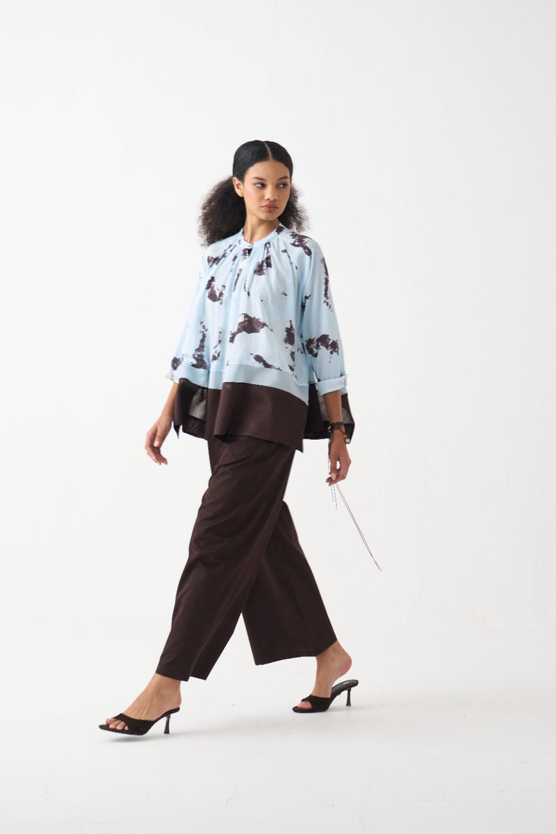 Peasant Top Co-Ord (Set Of 2) cotton by THREE in brown color for women Worldwide
