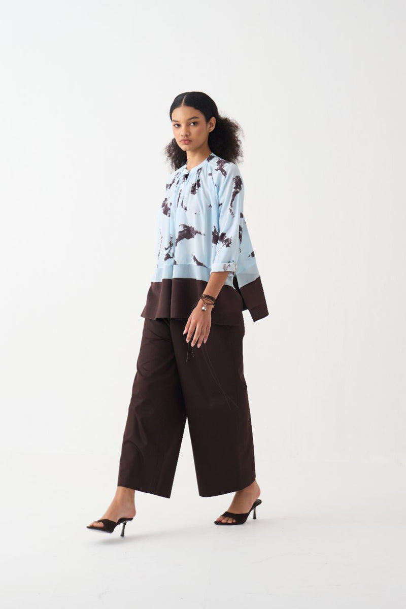 Peasant Top silk by THREE in blue color for women Worldwide