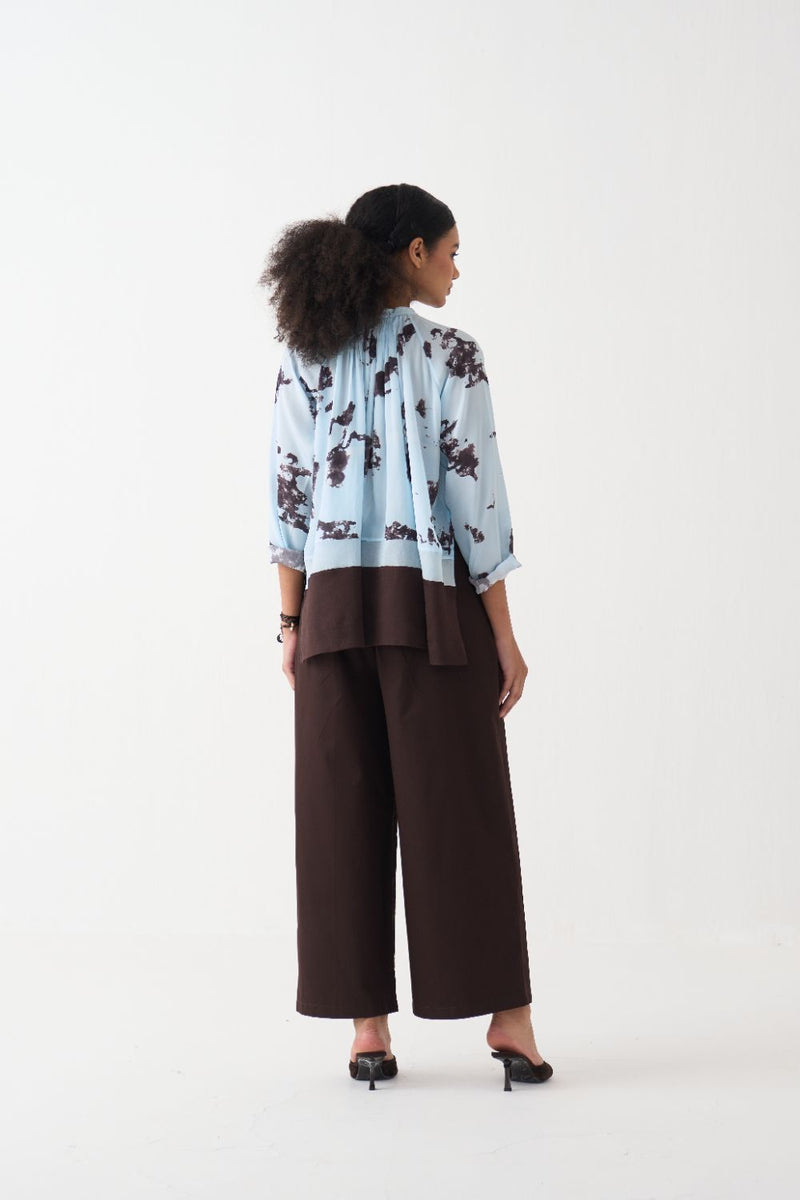 Peasant Top silk by THREE in blue color for women Worldwide