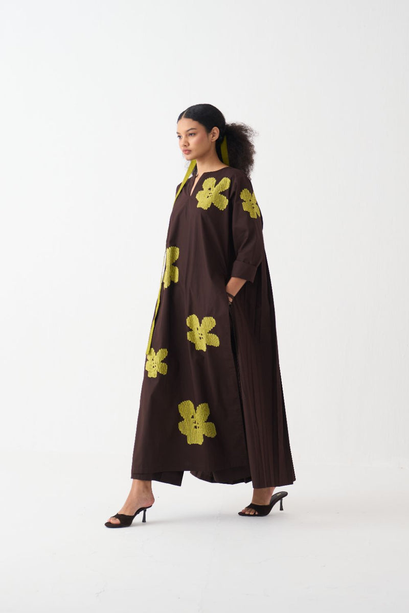 Floral Emb. Back Pleat Tunic Co-Ord (Set Of 2) poplin by THREE in brown color for women Worldwide