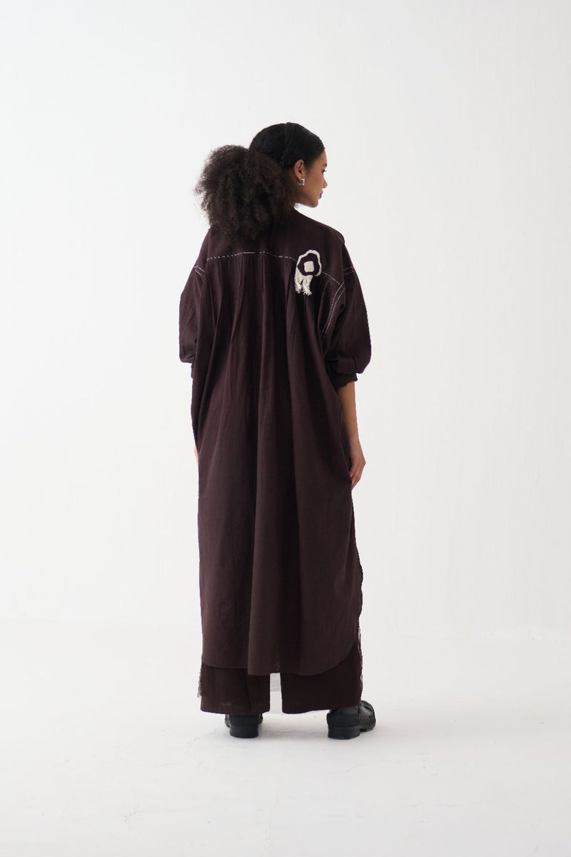 Fringe Bat Sleeve Shirt Co-Ord - Dark Brown (Set Of 2) cotton by THREE in brown color for women Worldwide