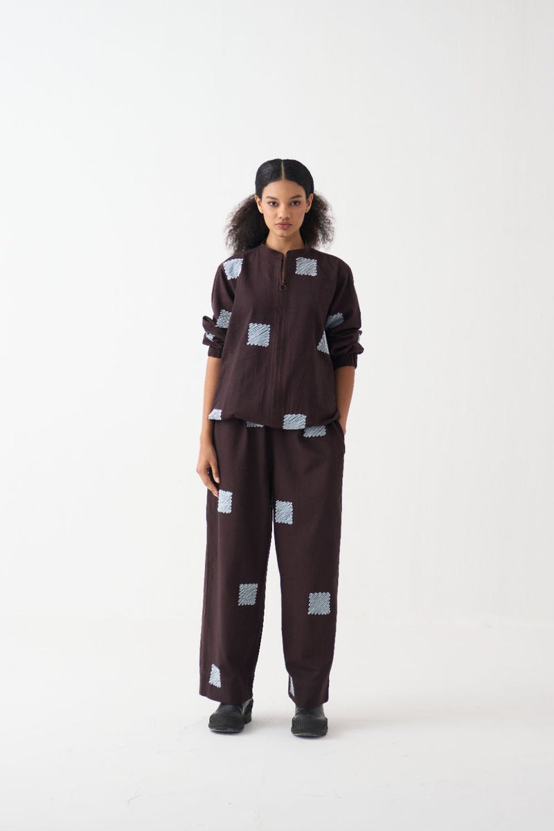 Emb. Bomber Jacket cotton by THREE in brown color for women Worldwide