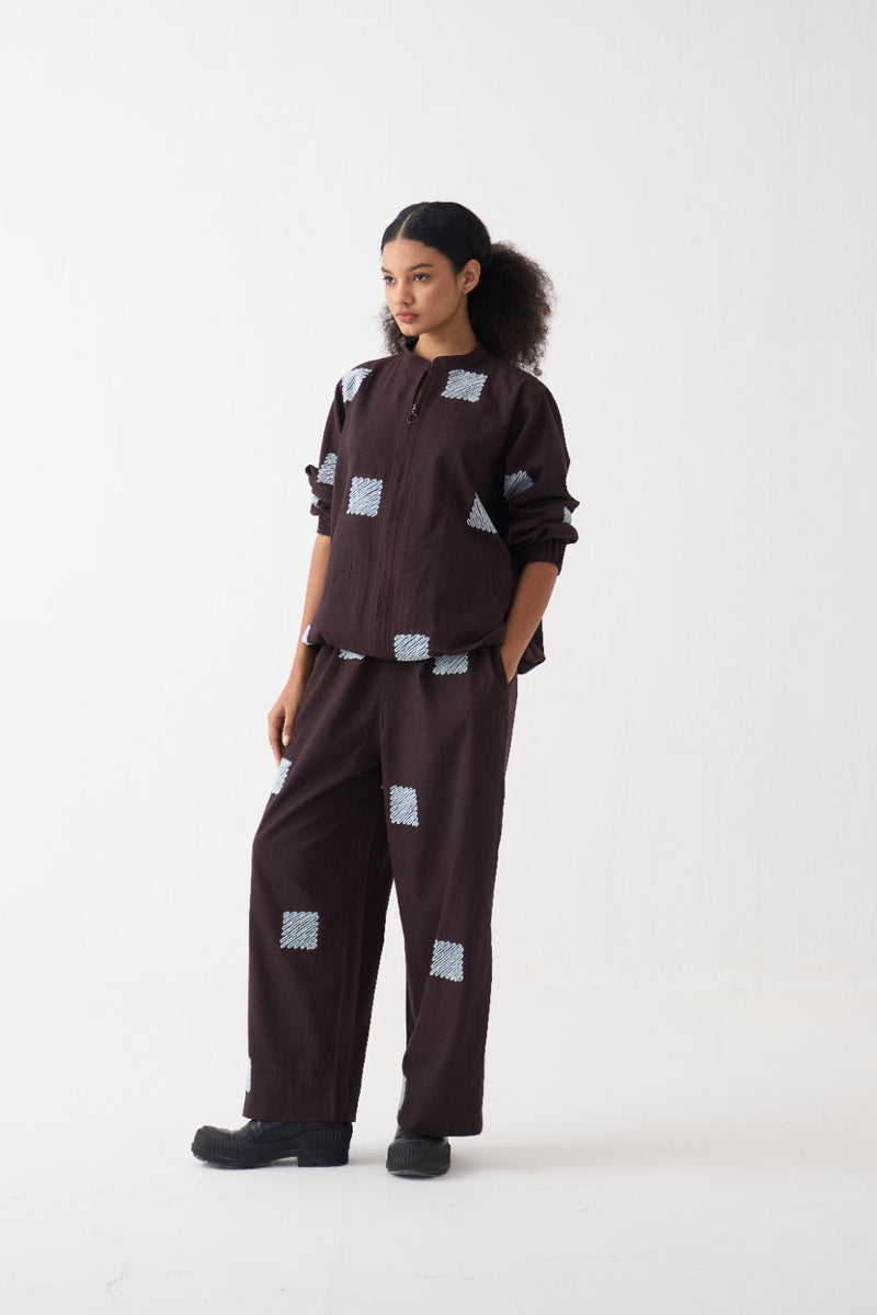 Emb. Bomber Jacket cotton by THREE in brown color for women Worldwide