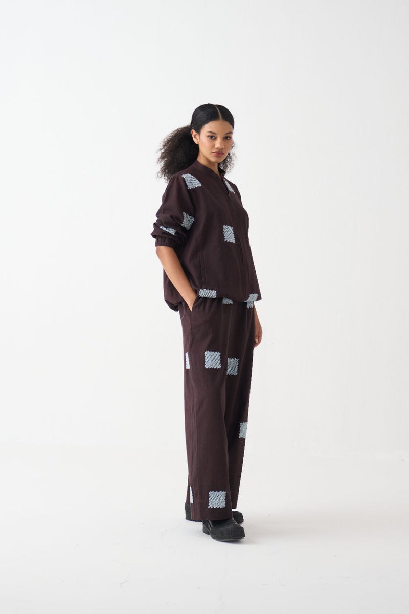 Emb. Bomber Jacket cotton by THREE in brown color for women Worldwide