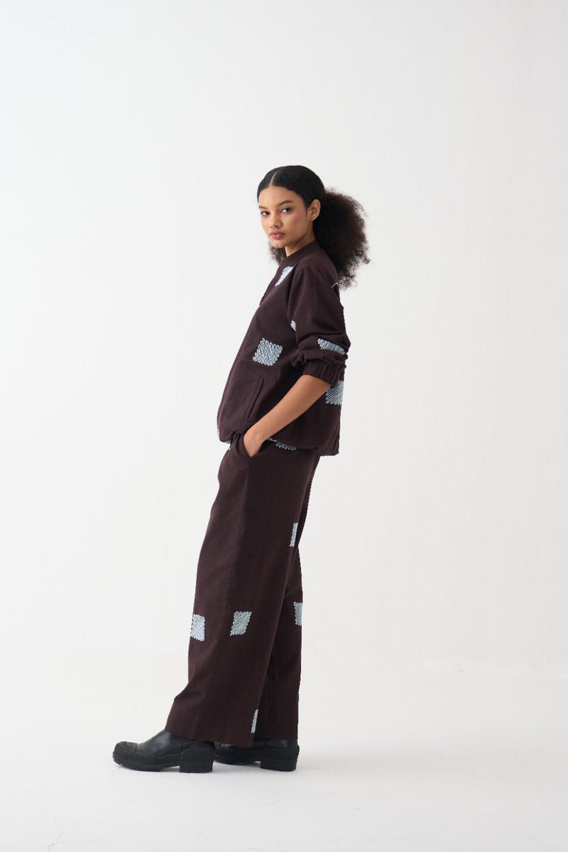 Emb. Bomber Jacket cotton by THREE in brown color for women Worldwide