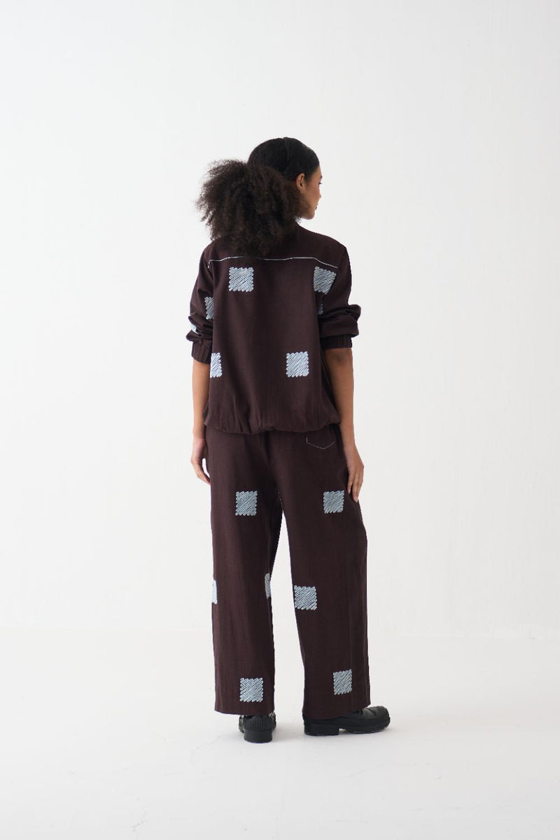 Emb. Bomber Jacket cotton by THREE in brown color for women Worldwide