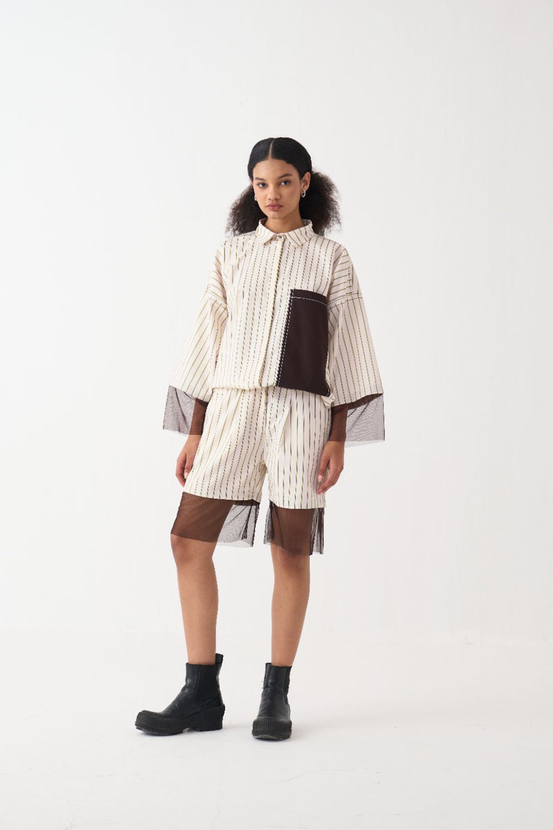 Contrast Detail Shirt poplin by THREE in beige color for women Worldwide