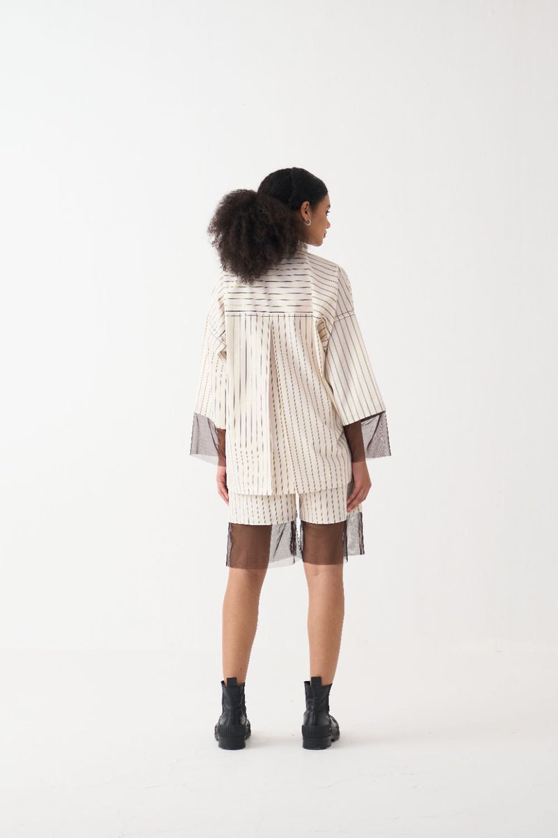 Contrast Detail Shirt poplin by THREE in beige color for women Worldwide