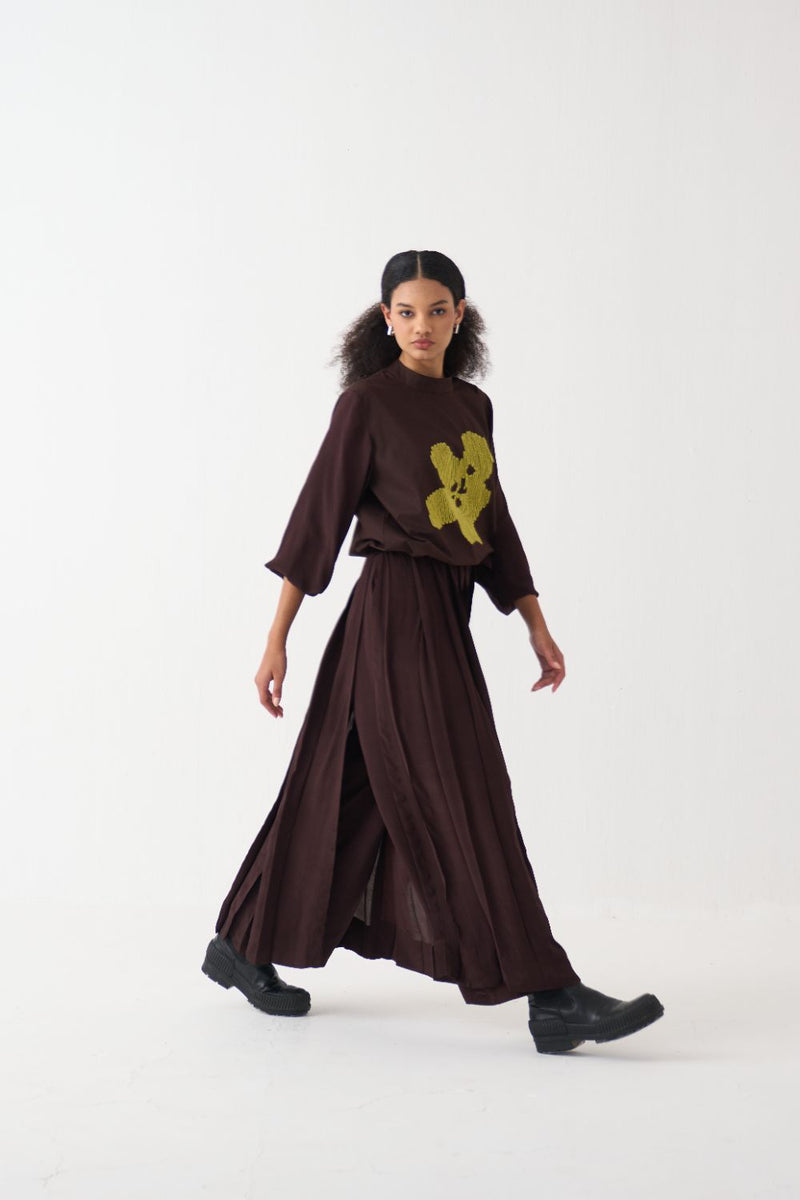 Skirt Pant - Dark Brown silk by THREE in brown color for women Worldwide