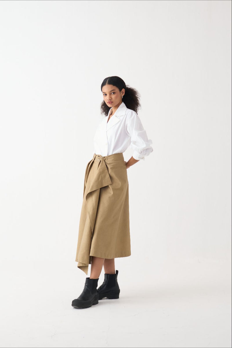 Handkerchief Skirt Co-Ord (Set Of 2) poplin by THREE in white color for women Worldwide