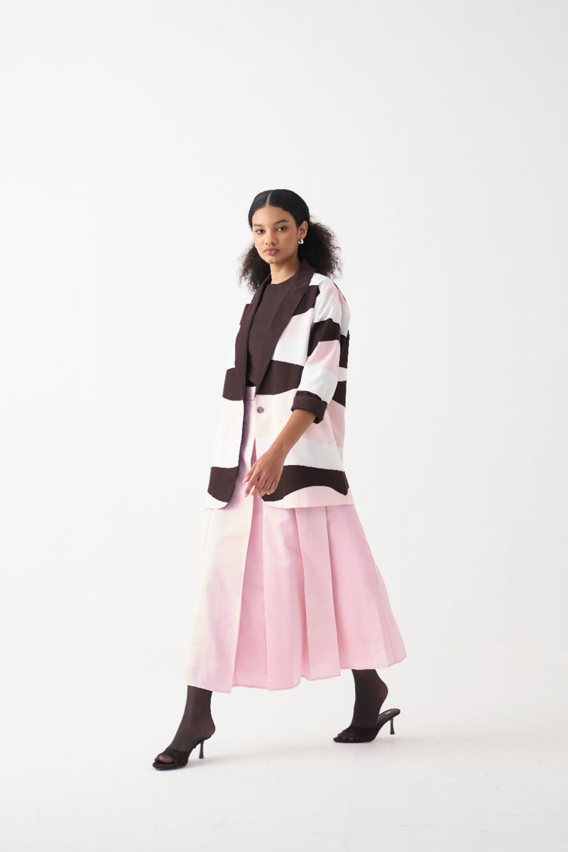Pleated Skirt - Baby Pink chanderi by THREE in pink color for women Worldwide