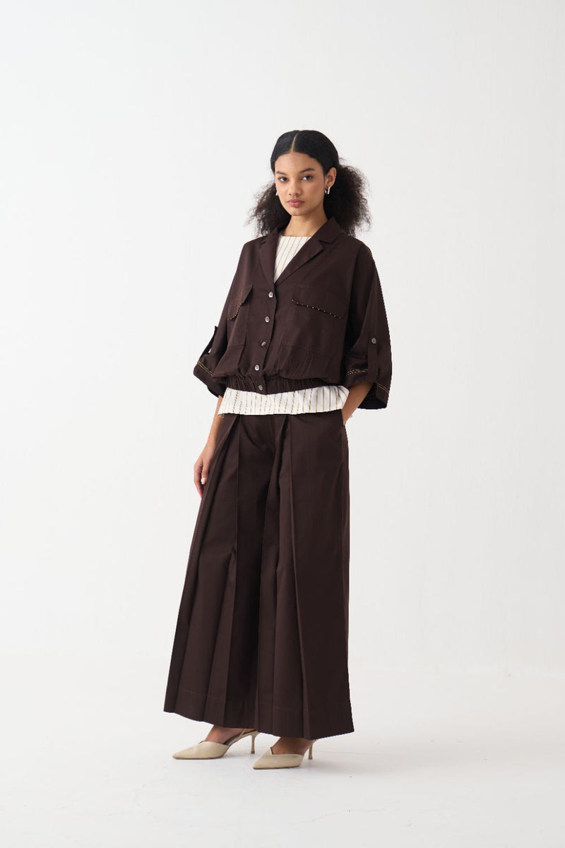 Short Elasticated Jacket cotton by THREE in brown color for women Worldwide