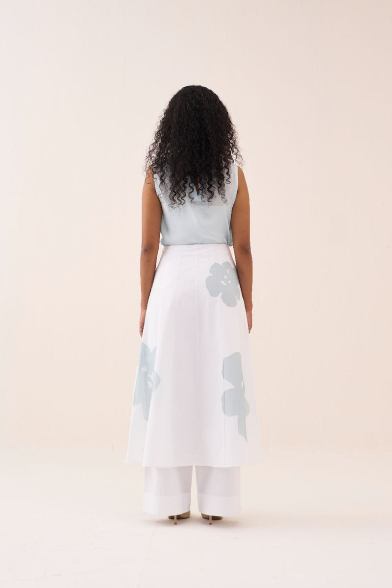 Round Neck Top - Powder Blue silk by THREE in blue color for women Worldwide