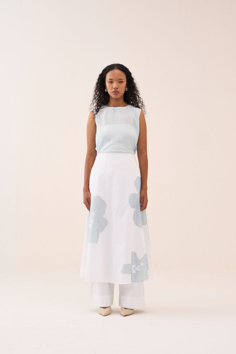 Round Neck Top - Powder Blue silk by THREE in blue color for women Worldwide