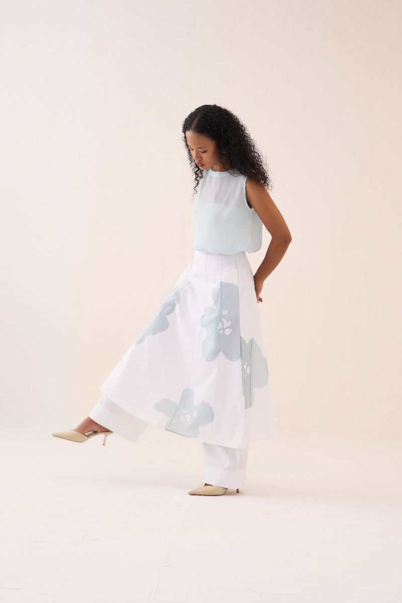 Round Neck Top - Powder Blue silk by THREE in blue color for women Worldwide