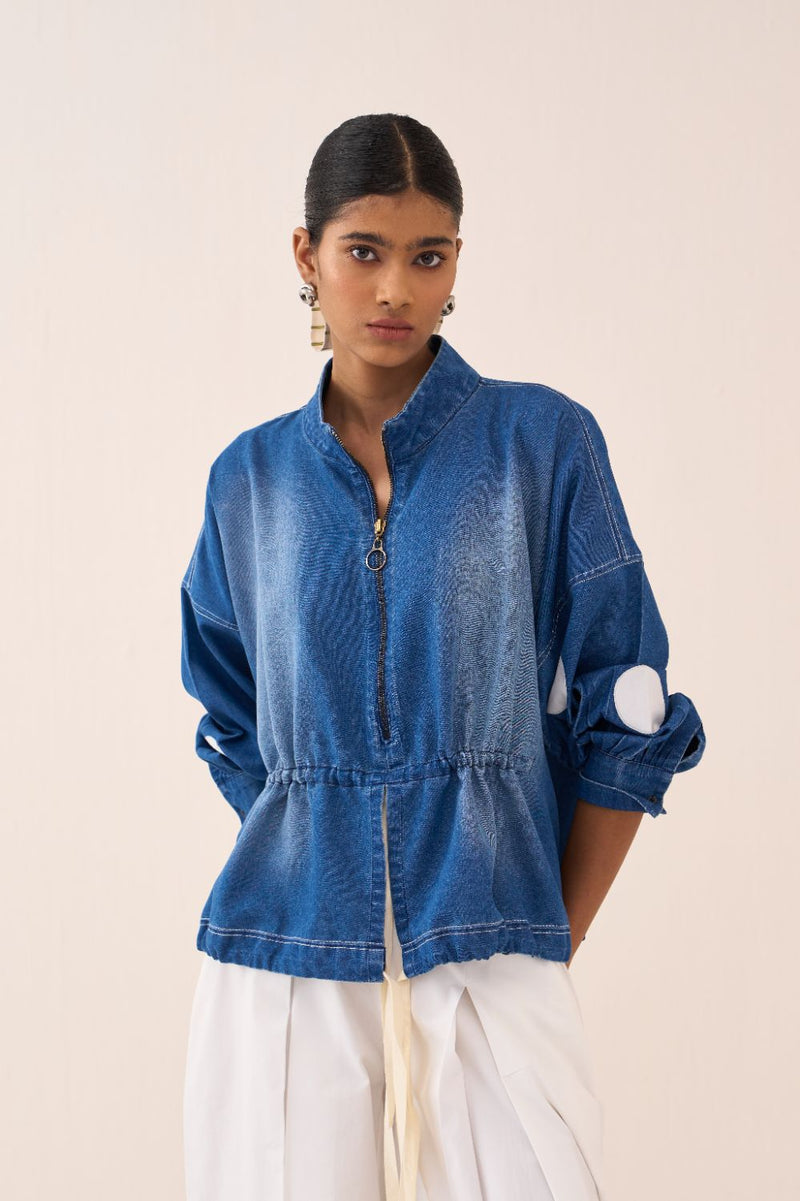 Drawstring Top - Blue by THREE in blue color for women Worldwide