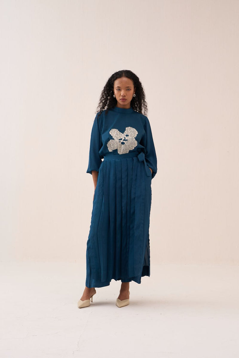 Floral Emb. Top poplin by THREE in teal color for women Worldwide