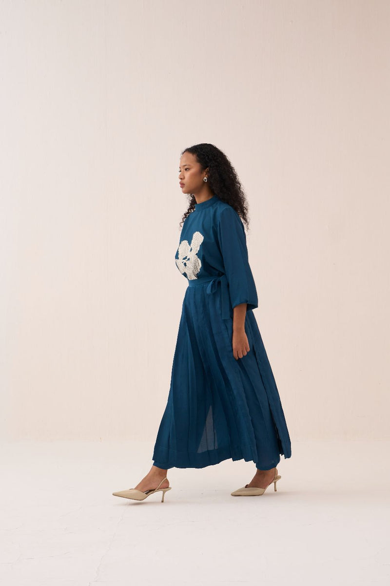 Floral Emb. Top poplin by THREE in teal color for women Worldwide