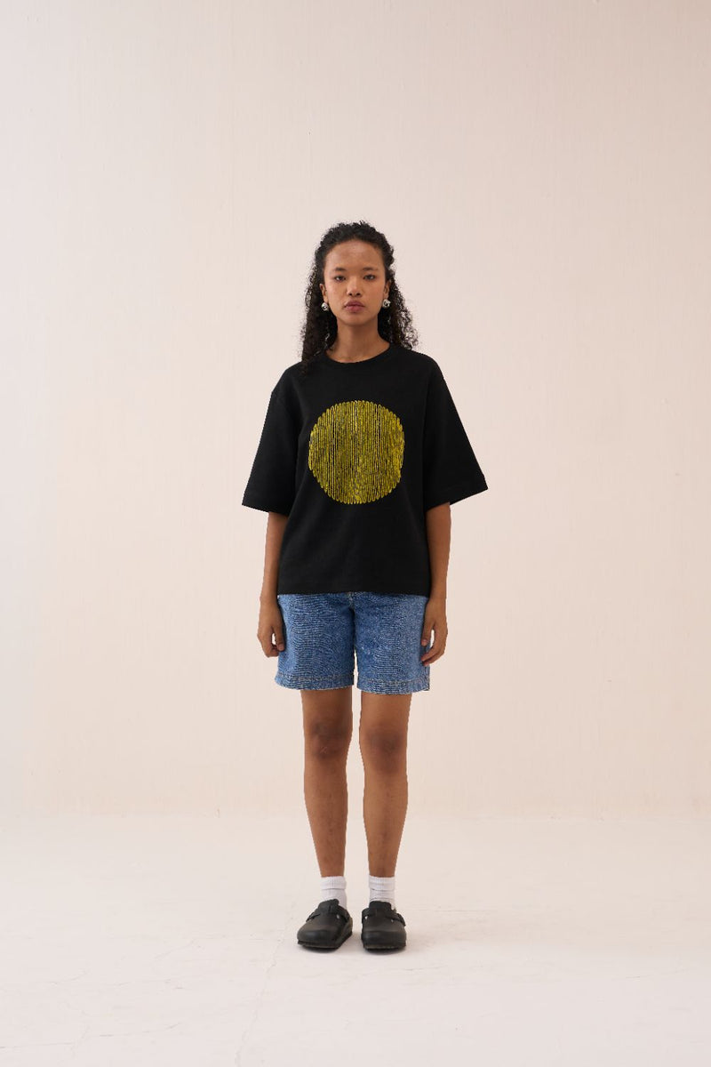 Black Circle T-Shirt cotton by THREE in black color for women Worldwide