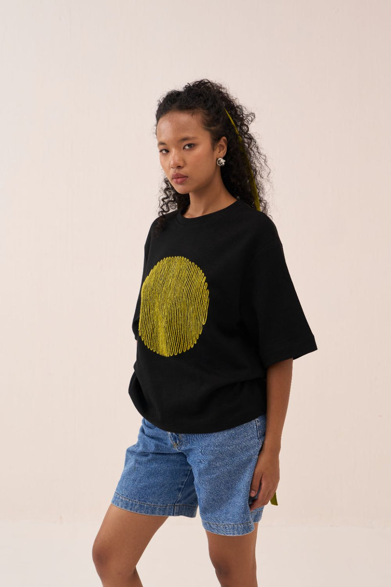 Black Circle T-Shirt cotton by THREE in black color for women Worldwide