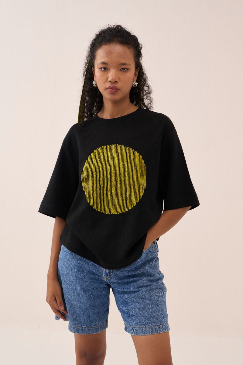 Black Circle T-Shirt cotton by THREE in black color for women Worldwide