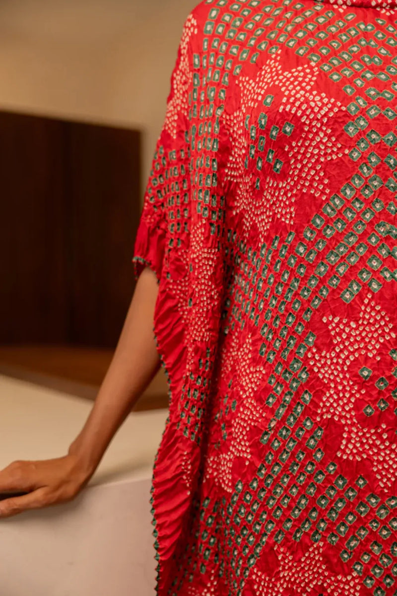 STAR KAFTAN-RED silk by Dyelogue in red color for women Worldwide