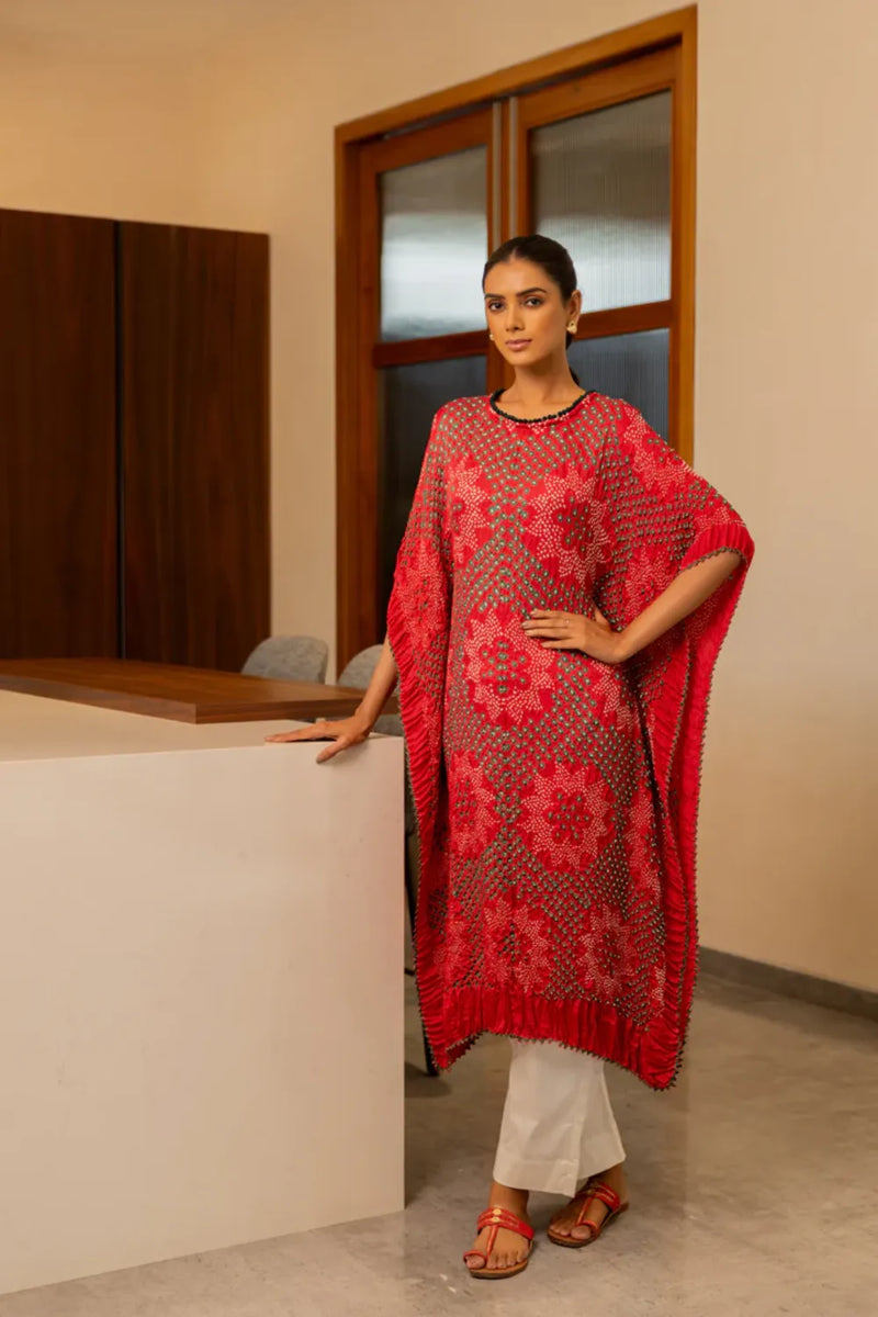 STAR KAFTAN-RED silk by Dyelogue in red color for women Worldwide