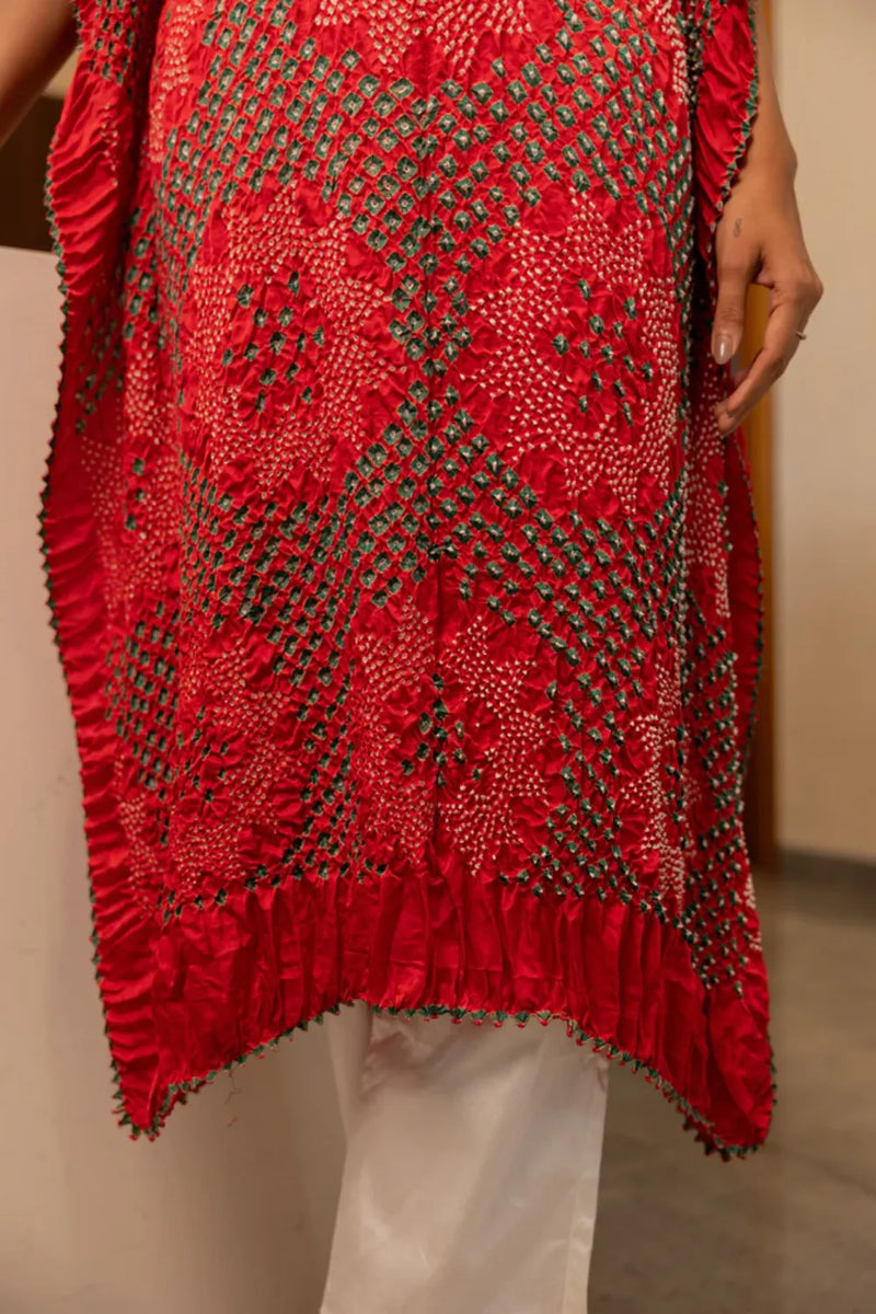 STAR KAFTAN-RED silk by Dyelogue in red color for women Worldwide