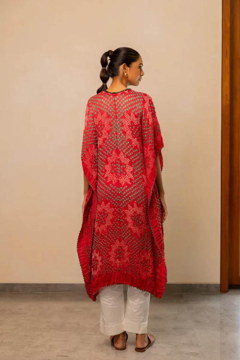 STAR KAFTAN-RED silk by Dyelogue in red color for women Worldwide